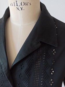 1950s 1960s - Black Cotton Blouse - Sz 50