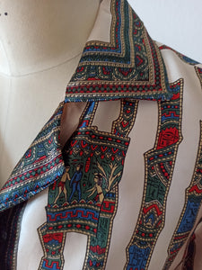 1960s - Egyptian Novelty Satin Silk Blouse - Sz. L/XL