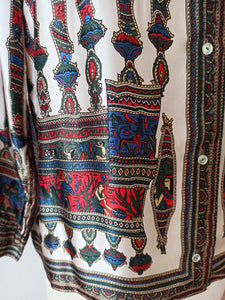 1960s - Egyptian Novelty Satin Silk Blouse - Sz. L/XL