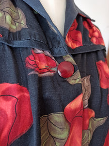 1950s 1960s - SERMO - Stunning Roseprint Duster