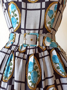 1950s 1960s - Exquisite German Roseprint Rayon Dress - W29 (74cm)