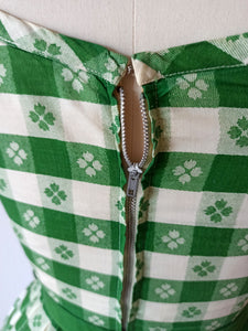 1950s - MILANO - Adorable Plaid Green Folk Print Dress - W26 (66cm)