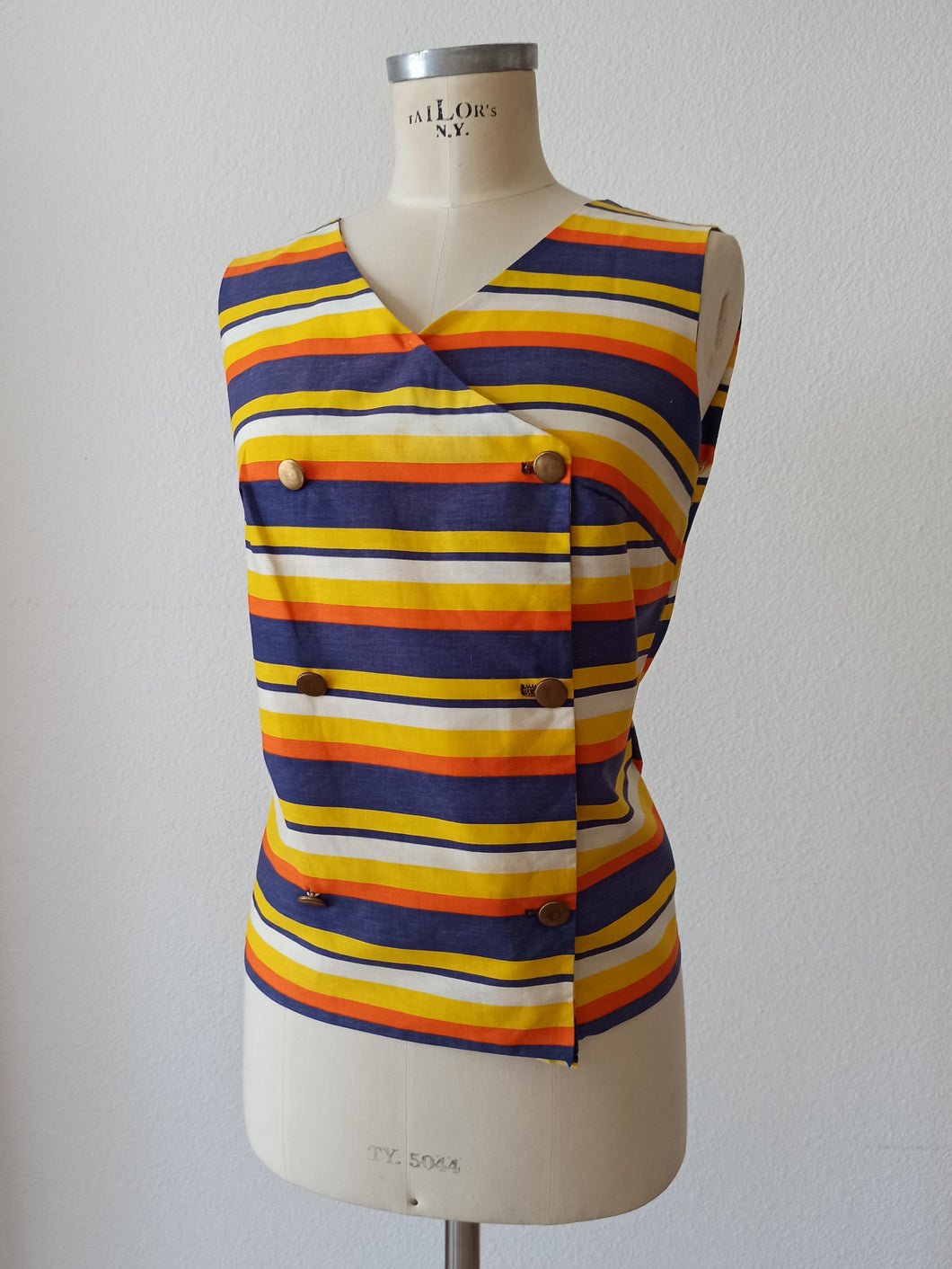 1960s - LEISURE LADY, USA - Striped Blouse - Sz L/XL
