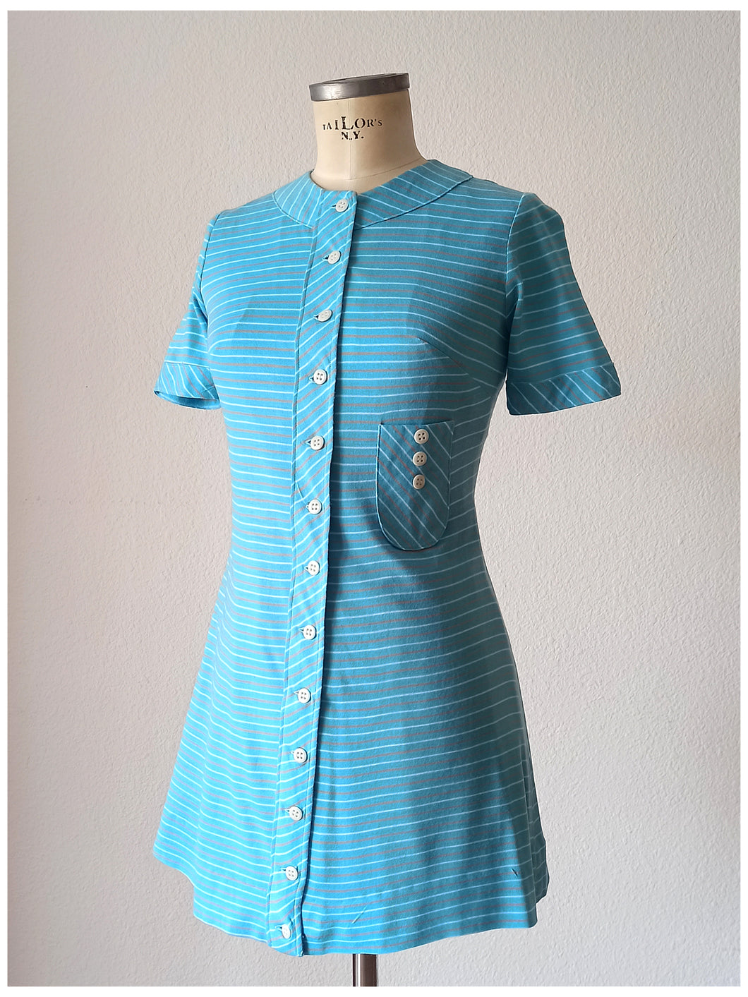 1960s - Striped Cotton Blend Mini-Dress - W30 (76cm)