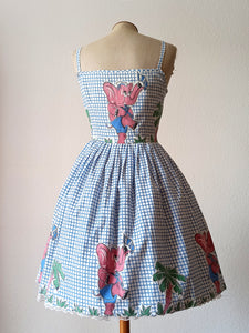 1950s 1960s - Elephant Novelty Print Cotton Dress - W26 (66cm)