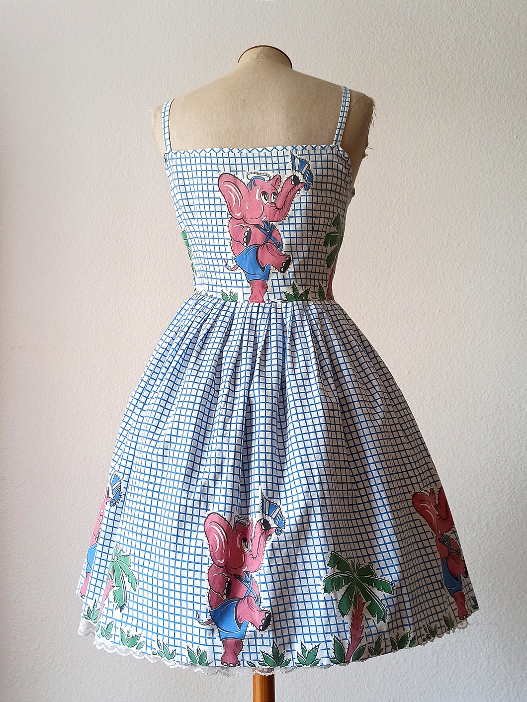 1950s 1960s - Elephant Novelty Print Cotton Dress - W26 (66cm)