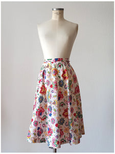 1940s - Floral Cotton Skirt - W27.5 (70cm)