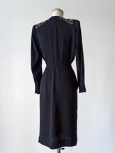 Load image into Gallery viewer, 1940s - Stunning Black Silk Crepe Dress - W29 (74cm)
