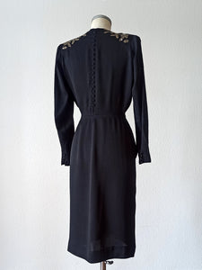 1940s - Stunning Black Silk Crepe Dress - W29 (74cm)
