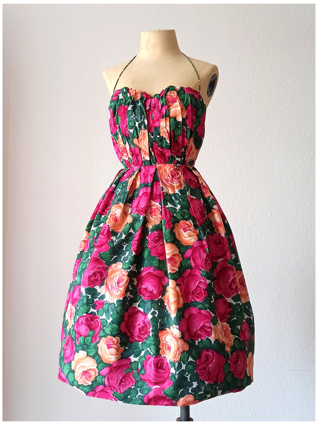 1950s - Roseprint Rayon Dress - W21.5 (54cm)