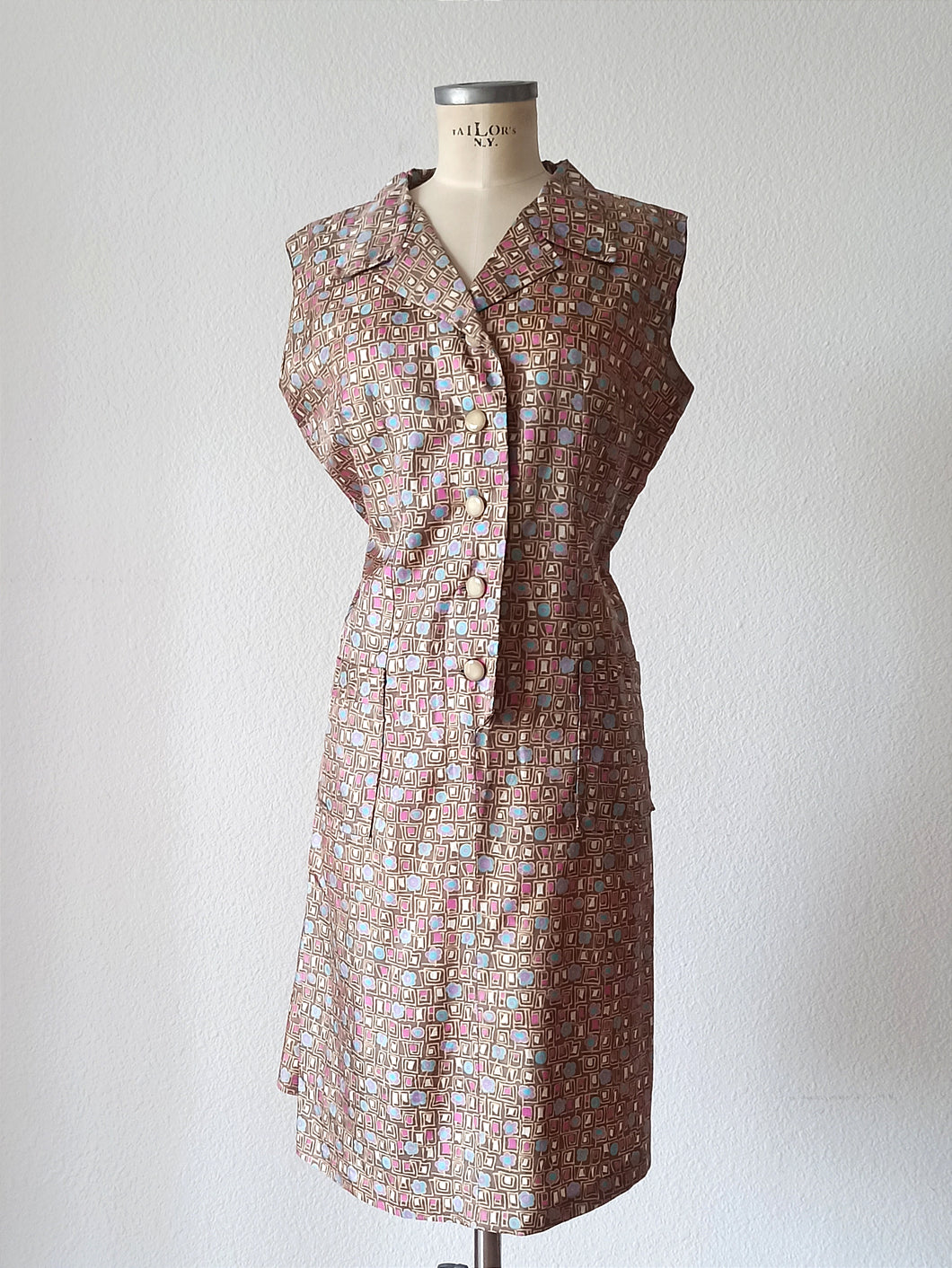 1960s - Abstract Satin Dress - W39 (100cm)