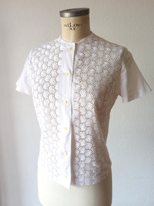 1960s - IRA BLUSEN, Germany - White Cotton Blouse - Sz 40