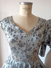 Load image into Gallery viewer, 1950s - Stunning Silver Satin Rayon Bolero Dress - W32 (82cm)
