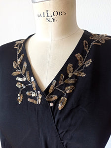 1940s - Stunning Black Silk Crepe Dress - W29 (74cm)