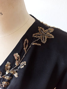 1940s - Stunning Black Silk Crepe Dress - W29 (74cm)