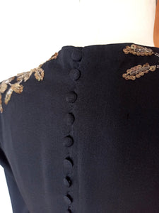 1940s - Stunning Black Silk Crepe Dress - W29 (74cm)