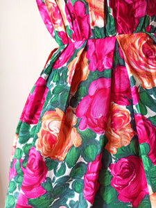 1950s - Roseprint Rayon Dress - W21.5 (54cm)