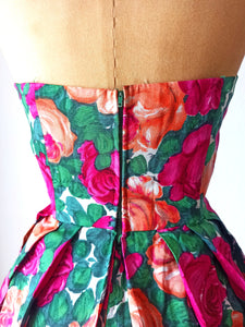 1950s - Roseprint Rayon Dress - W21.5 (54cm)