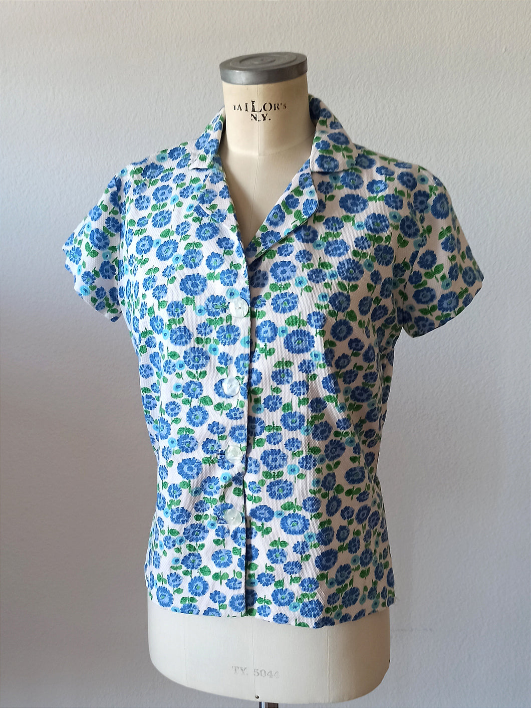 1950s 1960s - Floral Cotton Blouse - Sz M/L