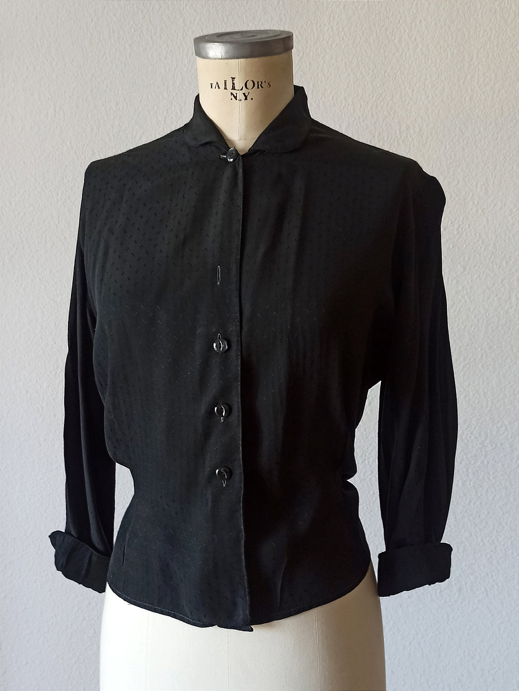 1940s 1950s - Black Rayon Blouse - Sz 46