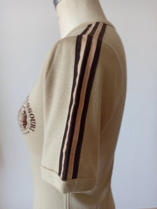 1960s 1970s - JUMARI, Spain - Deadstock Brown Cotton T-Shirt - Sz 36/38