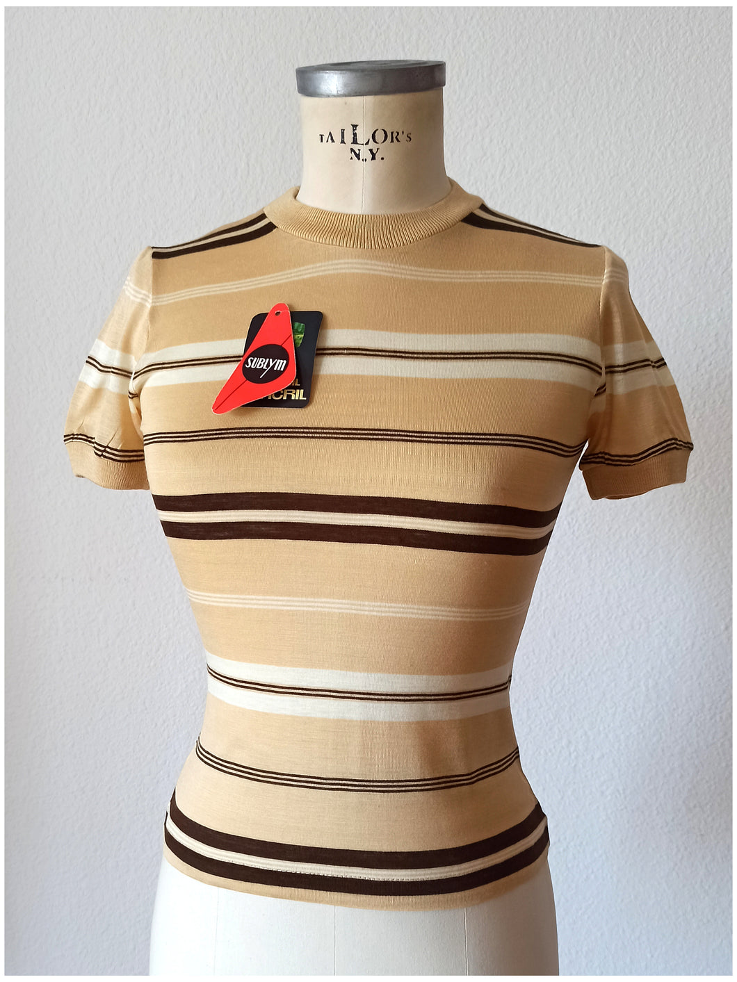 1960s - SUBLYM, Spain - Deadstock Brown T-Shirt - Sz 14 #1