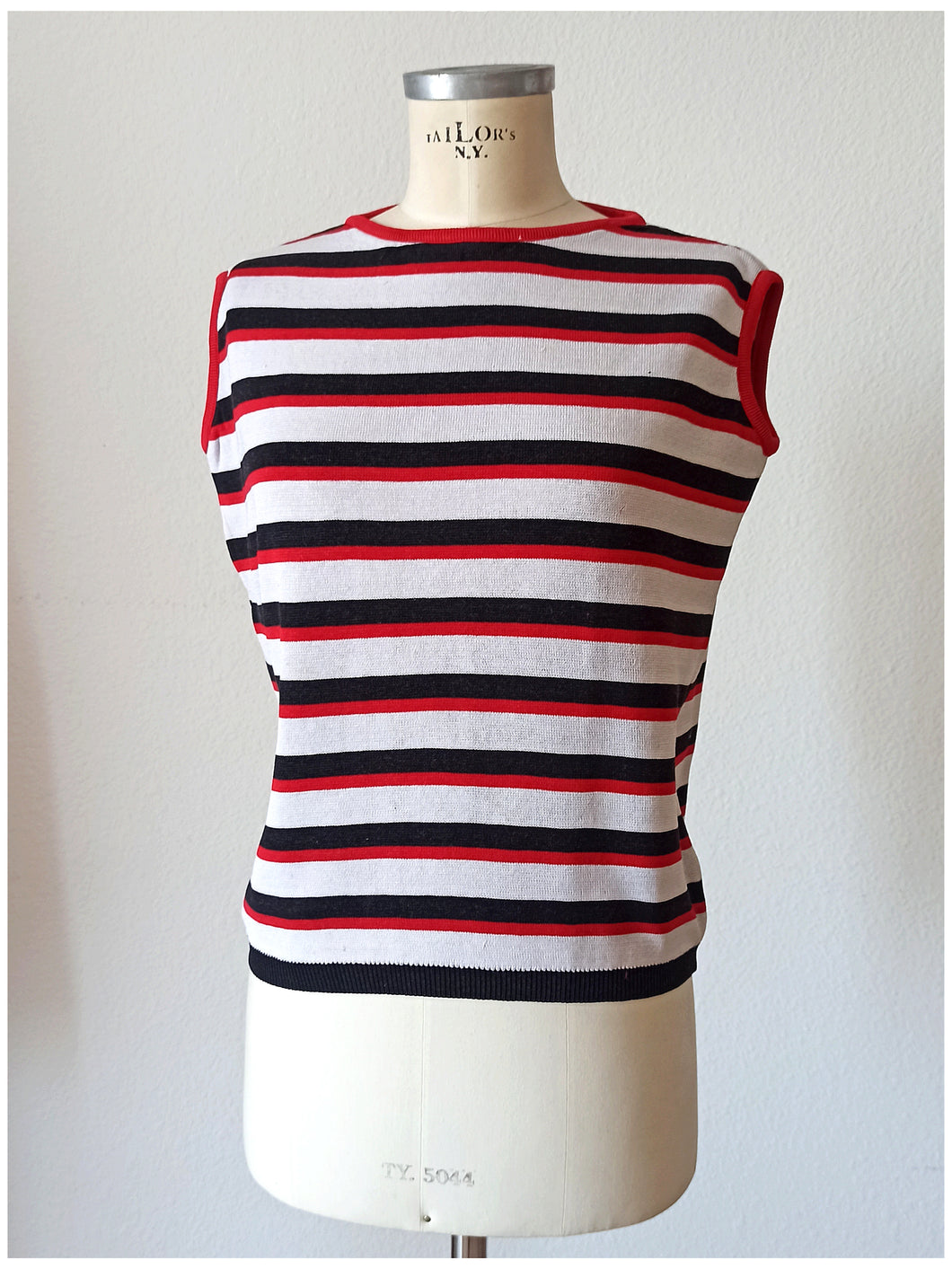 1960s - SUBLYM, Spain - Deadstock Red Striped Top - Sz 5