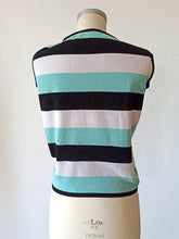 Cargar imagen en el visor de la galería, 1960s - SUBLYM, Spain - Deadstock Turquoise Striped Top - Sz 4
