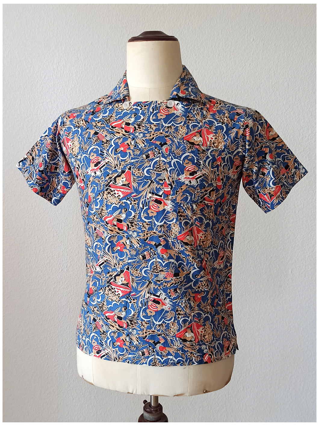 1950s - Fabulous Novelty Print Men's Casino Shirt - Sz Small
