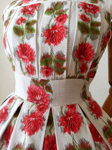 1950s - Spectacular Floral Textured Cotton Dress - W27 (68cm)