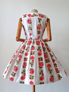 1950s - Spectacular Floral Textured Cotton Dress - W27 (68cm)