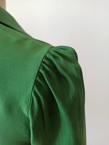 1940s - FLORINE, Paris - Exquisite Forest Green Rayon Blouse - Sz 44