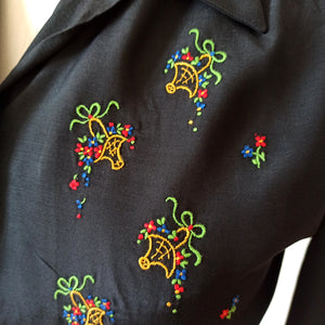 1940s - Precious Floral Baskets Embroidery Blouse - W30 (76cm)