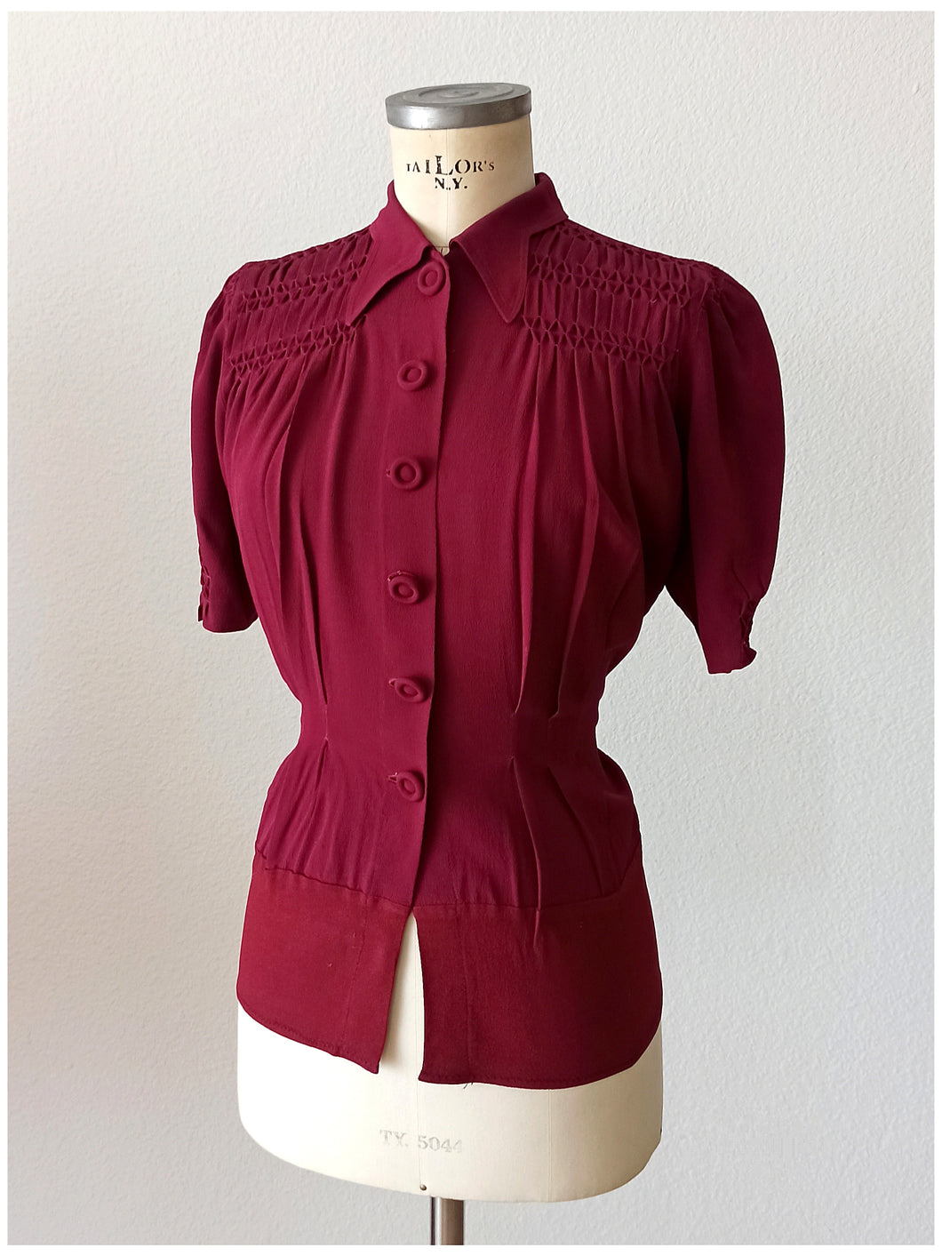1940s - Stunning Honeycomb Puff Sleeves Blouse - W36 (92cm)