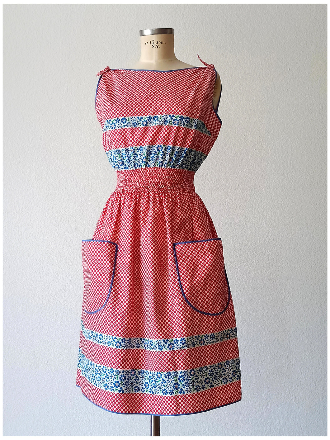 1940s 1950s - Gorgeous Red Dots Floral Cotton Dress - W22/30 (56/76cm)