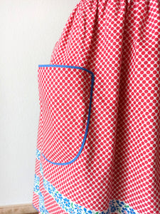 1940s 1950s - Gorgeous Red Dots Floral Cotton Dress - W22/30 (56/76cm)