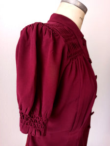 1940s - Stunning Honeycomb Puff Sleeves Blouse - W36 (92cm)