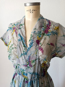 1940s - Spectacular Full Skirt Floral Sheer Dress - W26 (66cm)