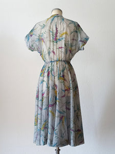1940s - Spectacular Full Skirt Floral Sheer Dress - W26 (66cm)