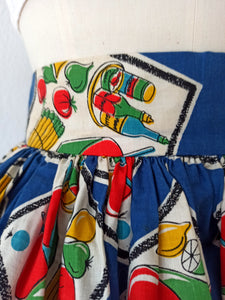 1950s - Stunning Novelty Asparagus Print Cotton Skirt - W28.5 (72cm)