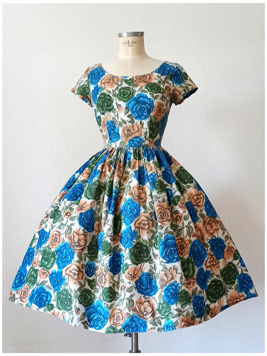 1950s - Stunning Roseprint Cotton Dress - W28 (70cm)