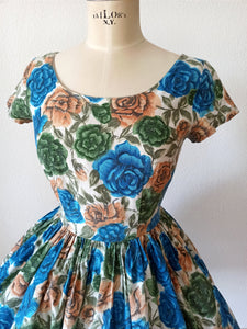 1950s - Stunning Roseprint Cotton Dress - W28 (70cm)