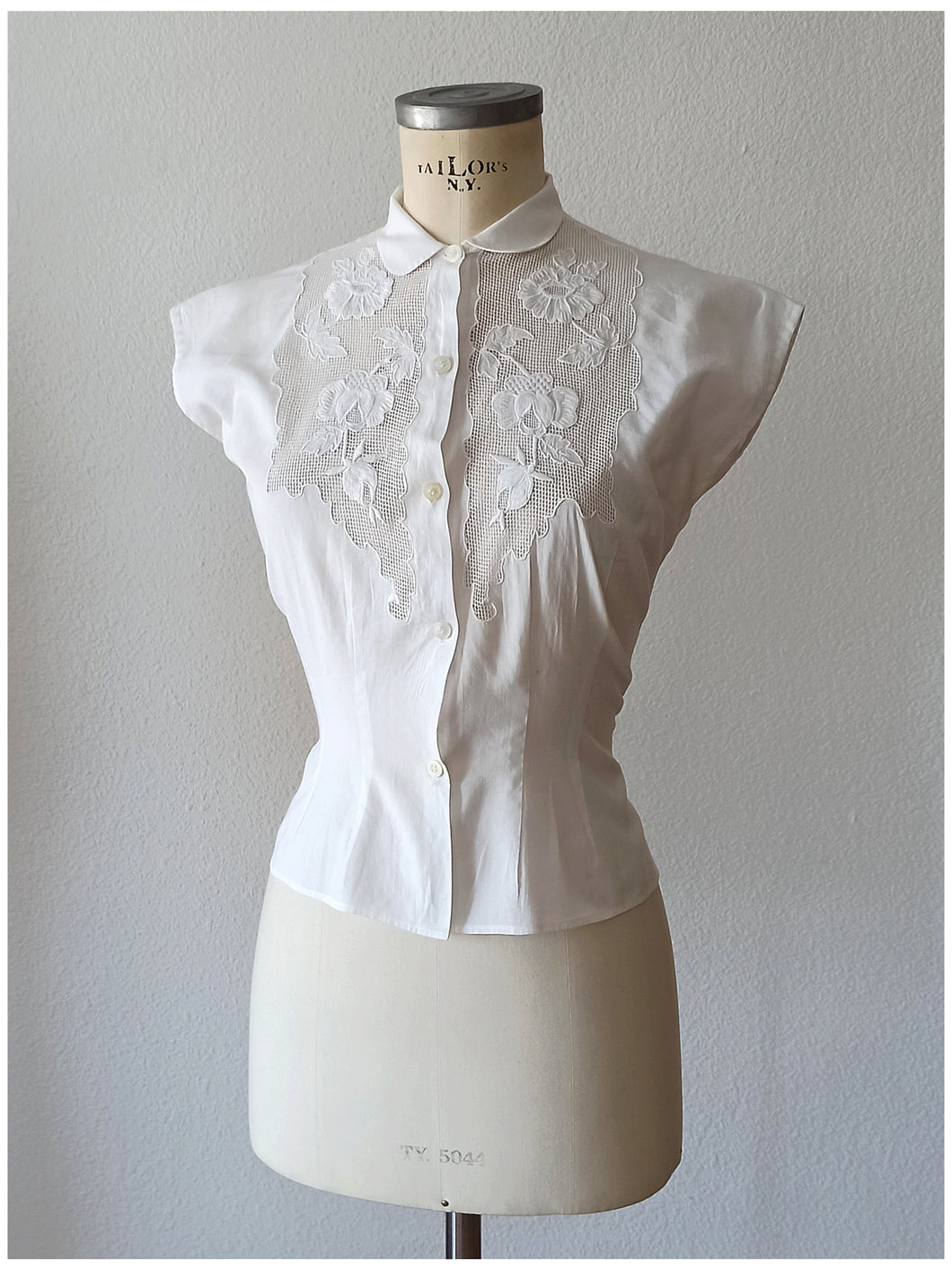 1940s 1950s - Precious Hand Embroidery Cotton Blouse - W33 (84cm)