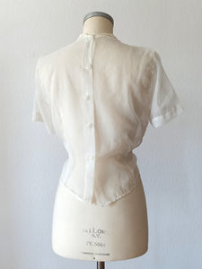 1940s 1950s - Exquisite French Embroidery Nylon Blouse - W35 (88cm)