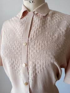 1940s 1950s - Delightful Antique Pink Rayon Blouse - W43 (108cm)