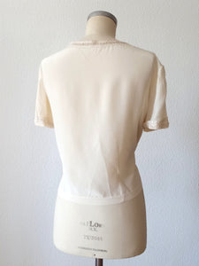 1940s 1950s - Exquisite Hand Embroidered Pure Silk Blouse - Sz 46