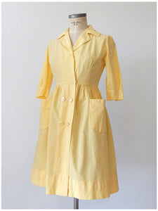 1950s 1960s - Adorable Butter Yellow Cotton Dress - W28 (71cm)