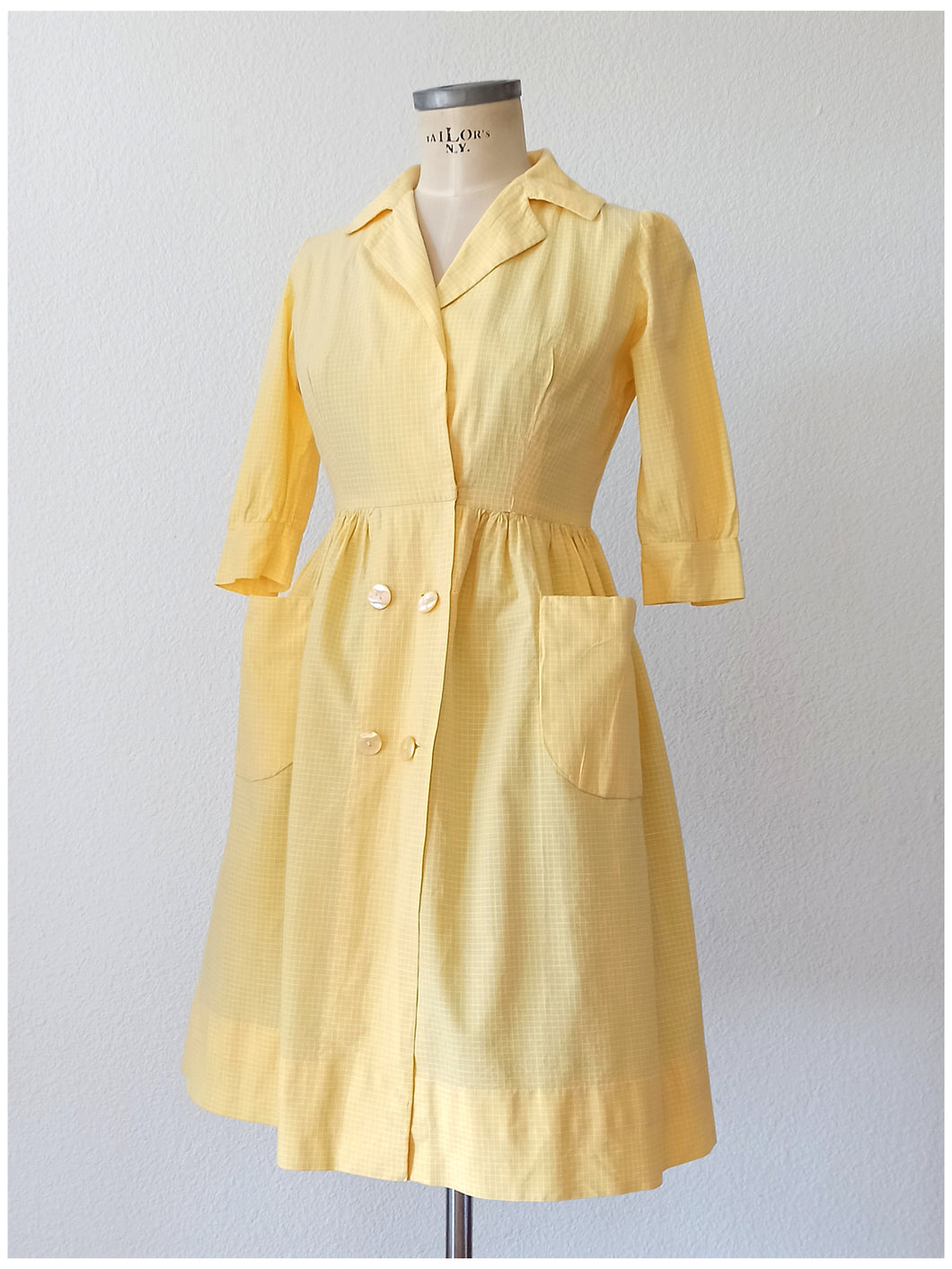 1950s 1960s - Adorable Butter Yellow Cotton Dress - W28 (71cm)
