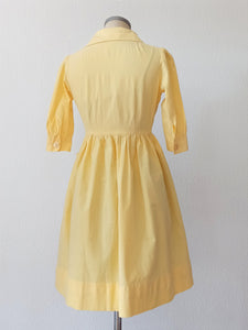 1950s 1960s - Adorable Butter Yellow Cotton Dress - W28 (71cm)