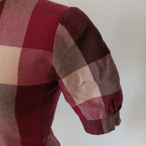 1960s - Puffed Sleeves Plaid Wool Top - W30 (76cm)